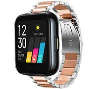 lvbu Compatible for Realme Watch Band, Quick Release Stainless Steel Metal Replacement Straps Compatible for Realme Watch Smartwatch (Silver-Rosegold)