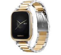 Compatible with Garmin Venu Sq Bands, Lvbu Stainless Steel Metal Replacement Strap Bracelet Compatible with Garmin Venu Sq Smartwatch (Silver-Golden)