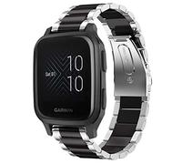 Compatible with Garmin Venu Sq Bands, Lvbu Stainless Steel Metal Replacement Strap Bracelet Compatible with Garmin Venu Sq Smartwatch (Silver-Black)