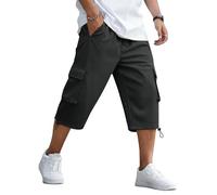 LVCBL 3/4 Length Shorts for Men Cargo Breathable Cotton Long Short Pants Dark Gray XL