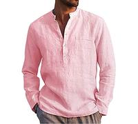 LVCBL Linen Shirts Men Shirt Loose Fit White Shirt Men Pink M