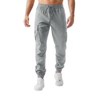 LVCBL Mens Cargo Pants Joggers Work Trousers Elastic Waist Multi Pockets Light Gray 3XL
