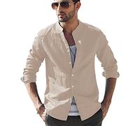 LVCBL Men's Casual Shirt Normal Heard Stand-Up Collar Shirt Casual Shirt Khaki 3XL