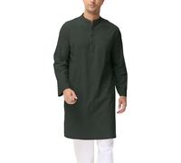 LVCBL Men's Cotton Linen Kaftan Thobe Long Sleeve Henley Islamic CasualThobe Dark gray XL