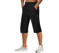 LVCBL Mens Hiking Shorts 3/4 Quick Dry Below Knee Casual Summer Shorts with Elastic Waist Black 2XL