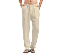 LVCBL Men's Linen Trousers, Long, Lightweight Summer Trousers, Loose Fit, Casual Trousers, Plain for Men, M-3XL, khaki, XXL