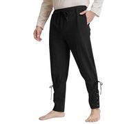LVCBL Mens Medieval Pirate Pants, Renaissance Viking Cosplay Trousers Black XL