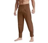 LVCBL Men's Pirate Costume Pants - Versatile Style Compatible with Viking & Medieval Themed Outfits Brown L