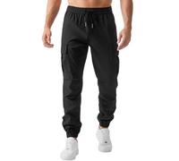 LVCBL Mens Work Trousers Cargo Joggers Elasticated Waist Stretch Fit Combat Style Black L