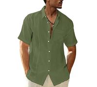 LVCBL Solid Color Casual Shirts Men Normal Cut Casual Shirt Army Green 3XL