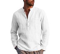 LVCBL Summer Men's Long Sleeve Henley Shirt Men Casual Shirt with Pocket White M