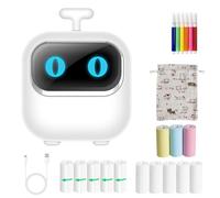 Lvcdodvd Mini Thermal Photo Printer - Portable Wireless Bluetooth for Home Use, Sticker Printing, Robot Shape, Cute Design - 13 Rolls Included for Photos, Notes, DIY Painting - iOS Android Compatible
