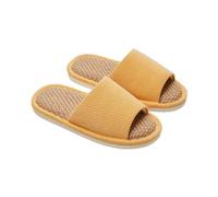 LVCHAO Linen Women's Slippers Mute Comfortable Indoor Home Couple Shoes Soft Sole Anti-slip Couple Four Season Slides Men's And Women's Slippers(Yellow,36-37 insole 24cm)