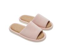 LVCHAO Linen Women's Slippers Mute Comfortable Indoor Home Couple Shoes Soft Sole Anti-slip Couple Four Season Slides Men's And Women's Slippers(Pink,44-45 insole 28cm)