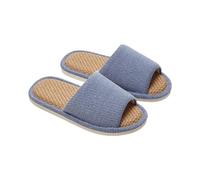 LVCHAO Linen Women's Slippers Mute Comfortable Indoor Home Couple Shoes Soft Sole Anti-slip Couple Four Season Slides Men's And Women's Slippers(Blue,40-41 insole 26cm)