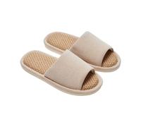 LVCHAO Linen Women's Slippers Mute Comfortable Indoor Home Couple Shoes Soft Sole Anti-slip Couple Four Season Slides Men's And Women's Slippers(Beige,42-43 insole 27cm)