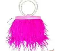 LVCHAO Ostrich Hair Evening Bag Wrist Ring Bucket Long Chain Shoulde Crossbody Suitable For Parties, Dinners, Receptions(Fuchsia)