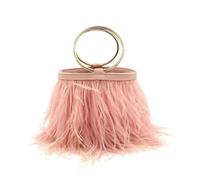 LVCHAO Ostrich Hair Evening Bag Wrist Ring Bucket Long Chain Shoulde Crossbody Suitable For Parties, Dinners, Receptions(Hot Pink)
