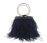 LVCHAO Ostrich Hair Evening Bag Wrist Ring Bucket Long Chain Shoulde Crossbody Suitable For Parties, Dinners, Receptions(Black)