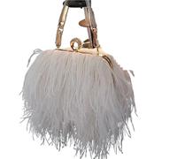 LVCHAO Ostrich Hair Evening Purse Handbag Woman Handle Bag Clutch With Shoulder Chain Suitable For Parties, Dinners, Receptions(WHITE)