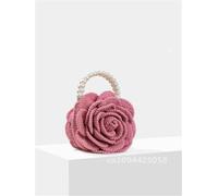 LVCHAO Rose Flower Clutch Chic Tote Handbag Jacquard Woven Crochet Bag Purse for Daily Travel Holiday Beach(Rose)