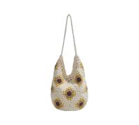 LVCHAO Rustic-style Floral Knitted Bucket Bag Large-capacity Shoulder With Openwork Weave Trendy Design For Young for Daily Travel(Yellow)