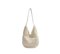 LVCHAO Rustic-style Floral Knitted Bucket Bag Large-capacity Shoulder With Openwork Weave Trendy Design For Young for Daily Travel(White)