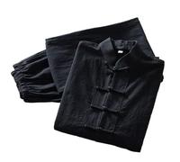 LVCHAO Soft Cotton Linen Longsleeves Tang Suit Casual Kung Fu Tai Chi Uniform Wing Chun Jacket And Pants for Men Women(Black,4XL)