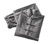 LVCHAO Soft Cotton Linen Longsleeves Tang Suit Casual Kung Fu Tai Chi Uniform Wing Chun Jacket And Pants for Men Women(Grey,XXL)