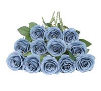 LVEFIT 12Pcs Dusty Blue Rose Artificial Rose Flower Artificial Flowers Flower with Long Stem Silk Roses Bouquet for Wedding Bridal Shower Party Home Decoration