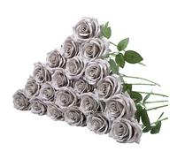 LVEFIT 30pcs Artificial Rose Flower Grey Rose Flowers with Long Stem Silk Roses Bouquet for Wedding Bridal Shower Party Home Decoration