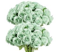 LVEFIT Artificial Rose Flower Artificial Flowers Flower with Long Stem Silk Roses Bouquet for Wedding Bridal Shower Party Home Decoration (Sage Green, 30 Pcs)