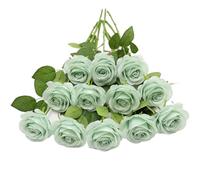 LVEFIT Artificial Rose Flower Artificial Flowers Flower with Long Stem Silk Roses Bouquet for Wedding Bridal Shower Party Home Decoration (Sage Green, 12 Pcs)