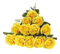 LVEFIT Artificial Rose Flower Yellow Rose Yellow Flower Silk Flowers 12 pcs with Long Stem Silk Roses Bouquet for Wedding Bridal Shower Party Home Decoration