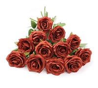 LVEFIT Artificial Rose Flowers Burnt Orange Rose Flowers Silk Flowers 12 pcs with Long Stem Silk Roses Bouquet for Wedding Bridal Shower Party Home Decoration
