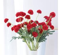 LVEFIT Fake Mums Long Stem Flowers,Faux Kiku Flower Bulk,Silk Flowers Mini Chrysanthemum Floral Arrangements,Artificial Flowers Chrysanth Mini Fake Flower (Red, 10 Pcs Kiku Flower)