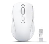 Lveheay Wireless Computer Mouse with BT5.0 and USB-A & USB-C 2-in-1 Dual Receiver, Bluetooth Mouse Quiet, Rechargeable, Compatible with TypeC and USB Port Devices/MacBook Pro/Air/iPad/Laptop, White