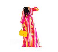 lvenzse Womens Maxi Dress Boho Chiffon Floral Printed V-Neck Long Dresses, Women's Clothing Clothes, A-longsleeve-redstripe, XL