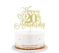 LVEUD Gold Glitter Happy 20th Anniversary Cake Topper - Wedding & Birthday Party Decorations (20th)