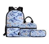 LVEWYB Blue Dolphin Backpack for School Kids Backpack for Girls with Lunch Box Pencil Case Set Multifunctional Book Bag for Teen Student Daycare School Satchel