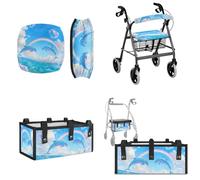 LVEWYB Dolphin Rainbow 3Pcs Rollator Walker Basket Under Seat Bag Rollator Rolling Walker Covers for Elder Cute Walker Basket and Covers Decorations for Seniors Travel