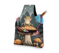 LVEWYB Frog Mushroom Knitting Bag,Yarn Bags for Crocheting On The Go Storage Case Knitting Cute Tote Bag Yarn Storage Holder for Crocheting Knitter