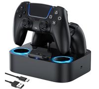 LVFAN Dual Controller Charger Station for PS5 Controllers | Fast Charging Dock with Smart Charging Protection, Compatible with DualSense & DualSense Edge Controllers, Black