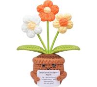 Lvguang Handmade Crochet Mini Potted Plant - Uplifting Pocket Hug with Affirmation Card, Positive Desk Decor & Motivational Gift for Home Office Travel