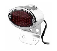 LVGVZTTGKM Motorcycle Tail Light For Brake Stop For Chopper Bobber Taillight Cat Eye Rear Lamp Retro LED Tail Light License Plate Lights Bracket(Chrome red lens)