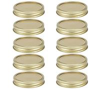 lvifloae 10Pcs Mason Jar Lids, Stainless Steel Split Type Canning Lids Replacement for Kilner Jars, Regular Mouth Reusable Leak Proof Sealing Covers (10 pieces of tinplate standard mouth 70mm golden)