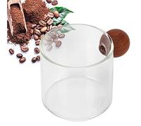 lvifloae 120ml Glass Coffee Cup Transparent Clear Heatproof Coffee Mug with Wooden Round Handle Suitable for Office Use Home Tea Espresso (Clear)