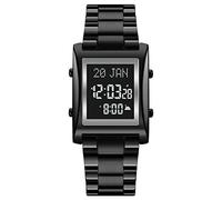 lvifloae 1815 Muslim Digital Watch for Prayer Qibla Compass Hijri Calendar Quran Bookmark City Selection Function Date Week Alarm Backlight 30M Men Azan (Black)