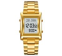 lvifloae 1815 Muslim Digital Watch for Prayer Qibla Compass Hijri Calendar Quran Bookmark City Selection Function Date Week Alarm Backlight 30M Men Azan (Gold)