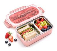 lvifloae 304 Stainless Steel Bento Food Box,Compartmentalized Lunch Box Portable Insulated Leakproof Food Container with Cutlery for Adults Student Worker Kids (Pink)